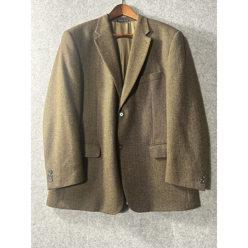 Vintage Biella Italy Brown Herringbone Wool Tweed Blazer Sport Coat Mens 42R